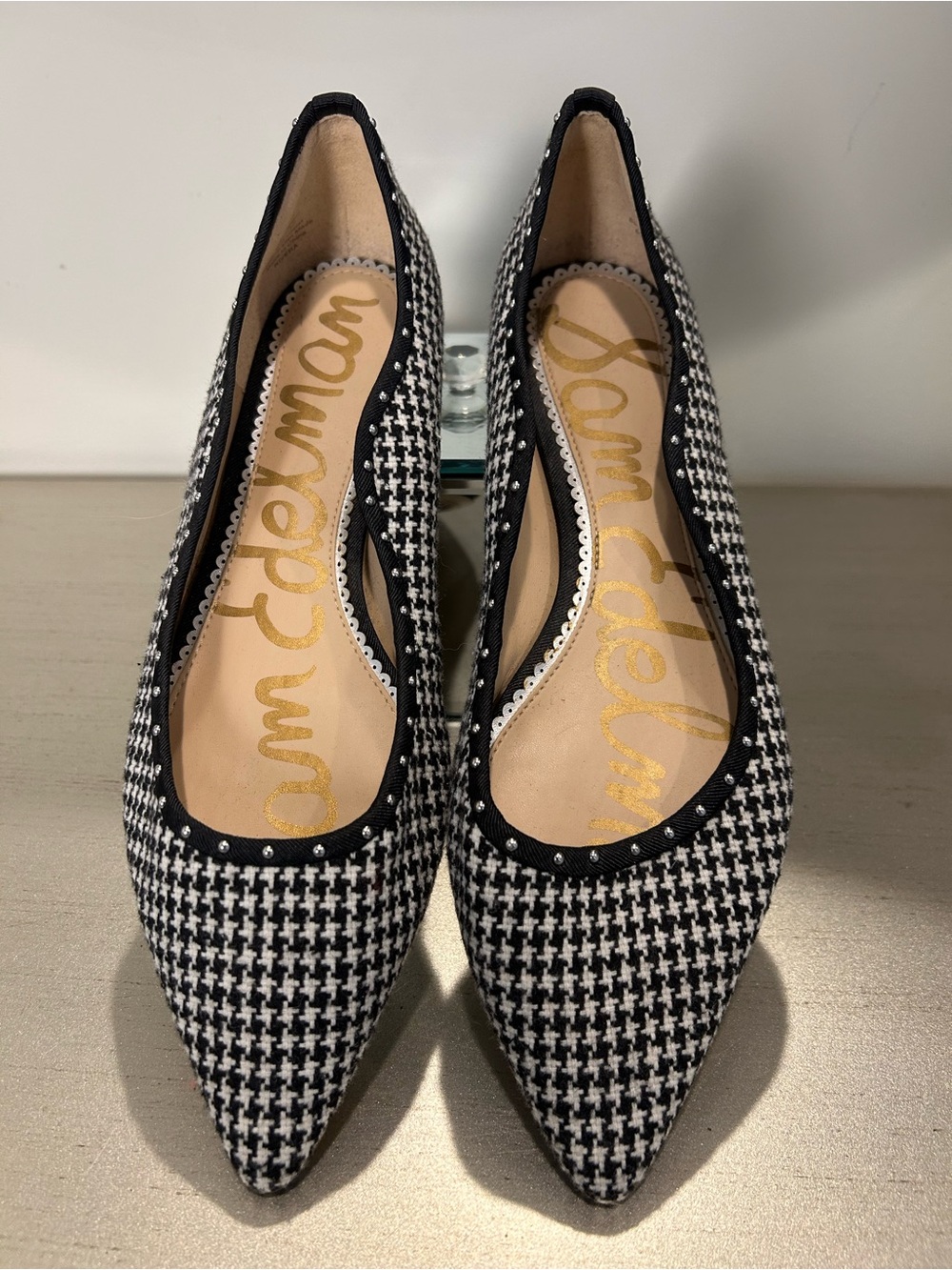 Sam Edelman Black & White Houndstooth Pointed Ballet Flats - Picture 2 of 7